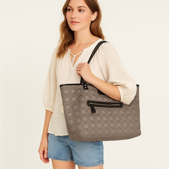Kate Spade New York Quilted Nylon Tote Bag with Patent Leather Trim - Picture 1 of 7